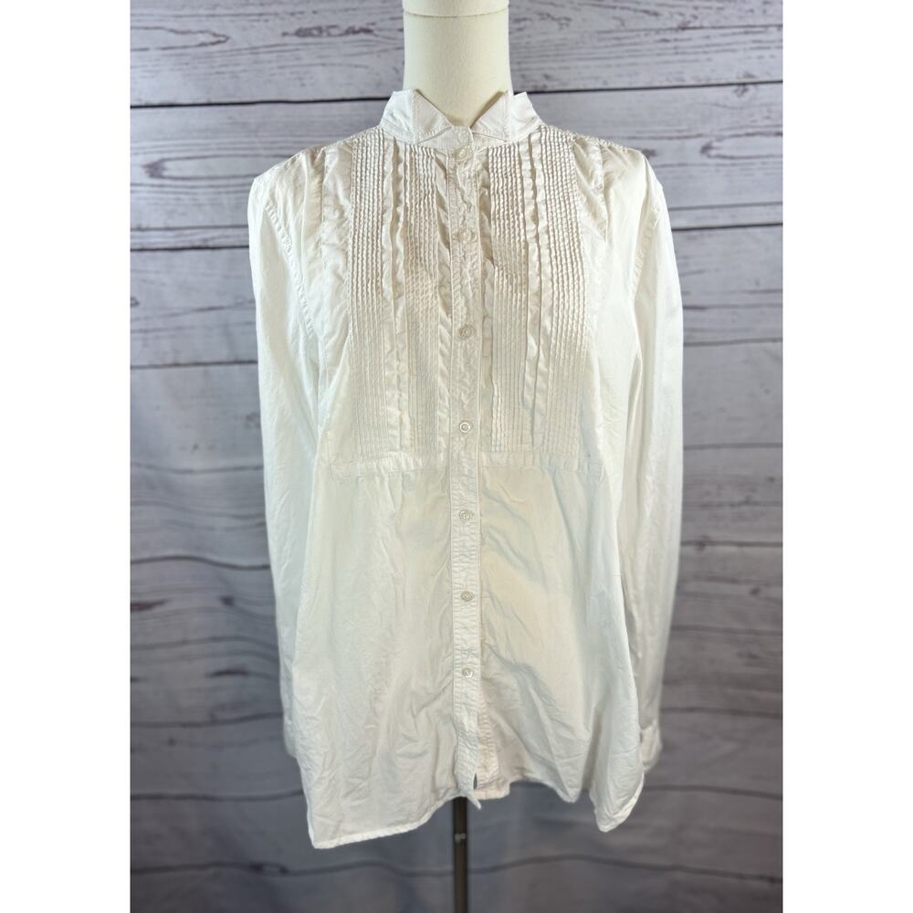 Denim & Supply Ralph Lauren Pintuck Button Front Blouse Womens L White Cotton